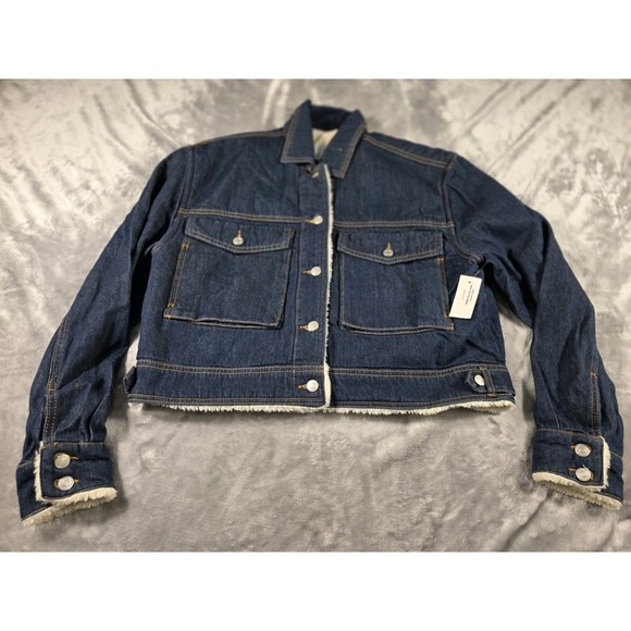 NWT RSQ Sherpa Lined Crop Denim Jacket Womens Large - Picture 1 of 6
